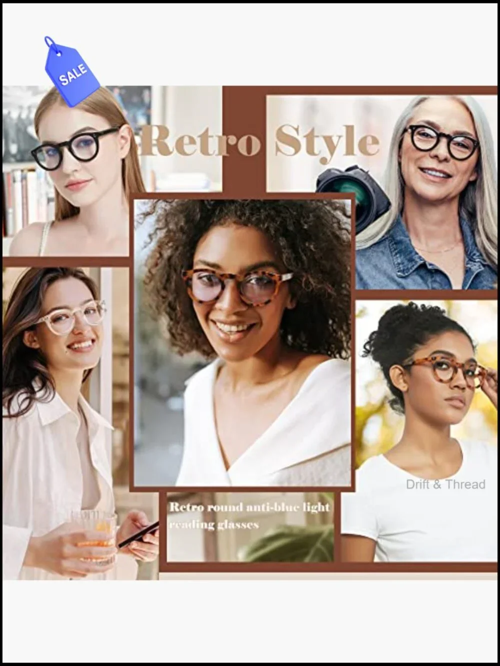 Retro Round Blue Light Blocking Reading Glasses with Spring Hinge